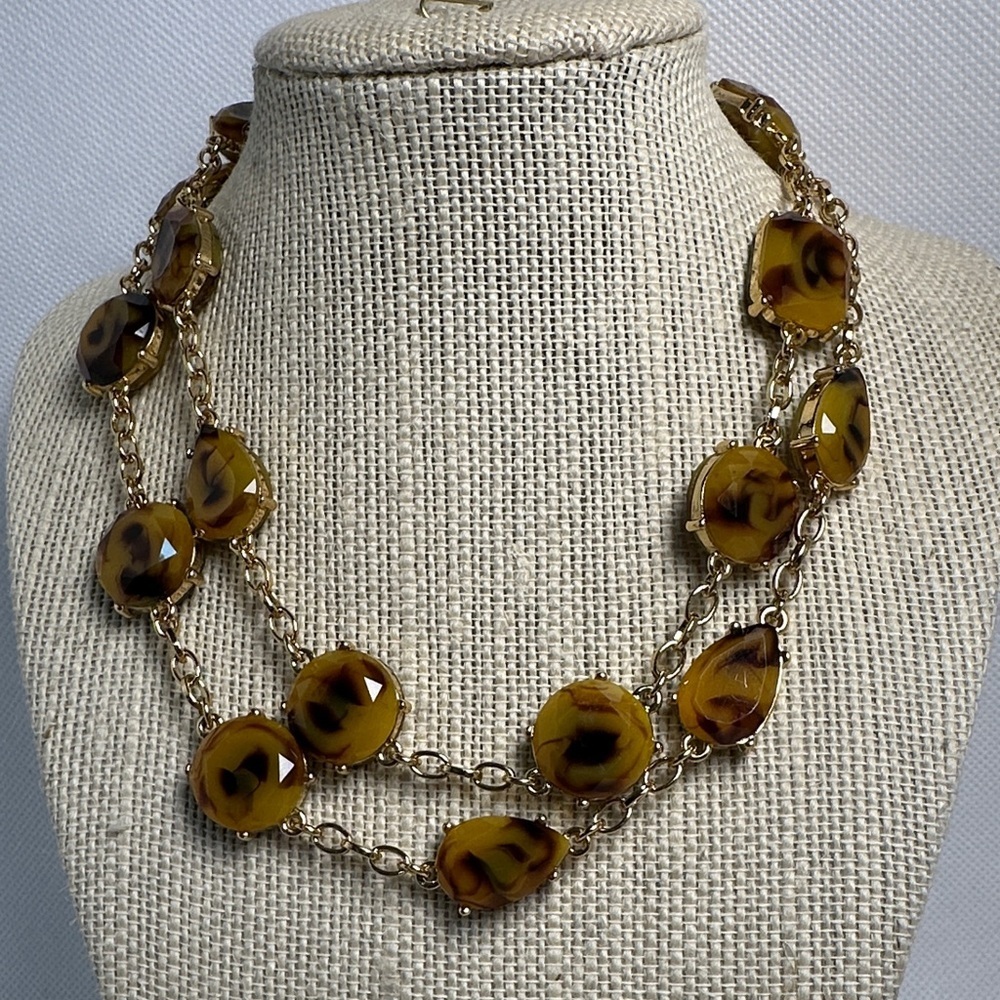 Kate Spade Gold & Brown Statement Necklace - 32” Long / 16” Drop - Like New